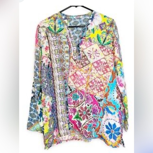 Johnny Was Belinda Silk Tunic XL NWOT multi print silk - Picture 2 of 14